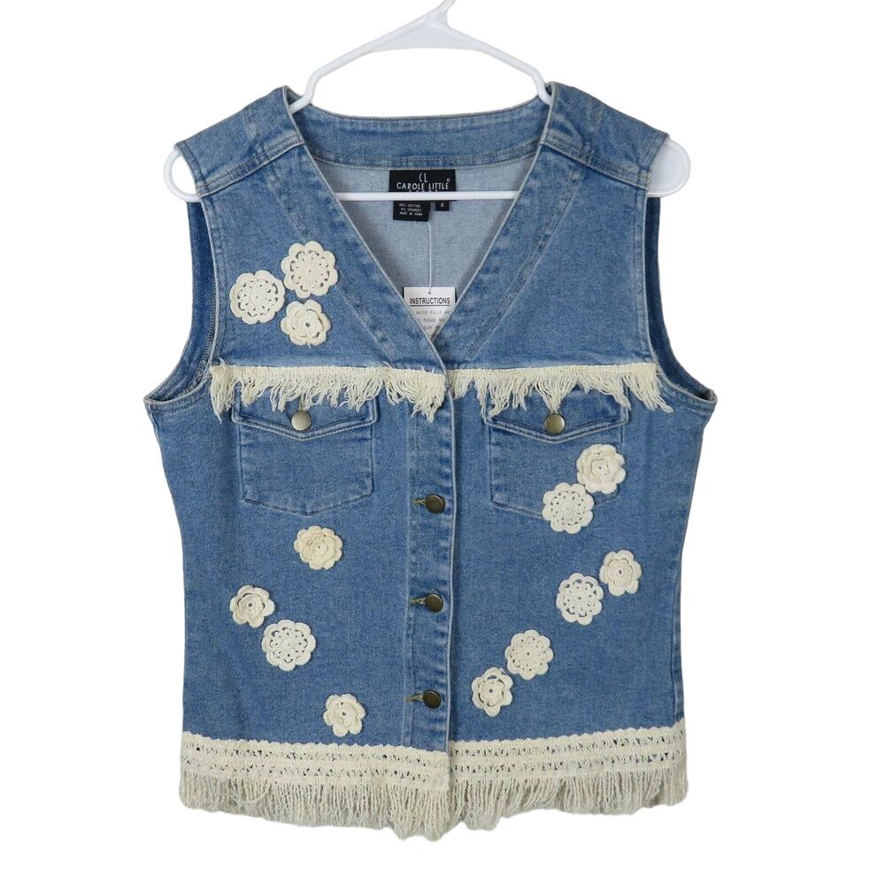 Y2K Crochet Fringe Denim Vest - Women's Size 8